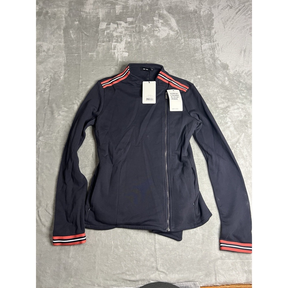 Saint Sofia Women's Jacket Moto Size 6 Navy Red Stripe Full Zip NWT